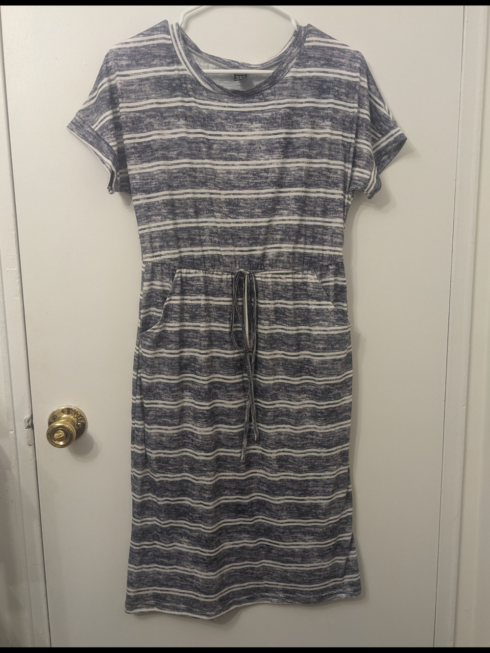 Heather Gray and White Striped Midi Dress with Pockets | SHEIN Size M/6
